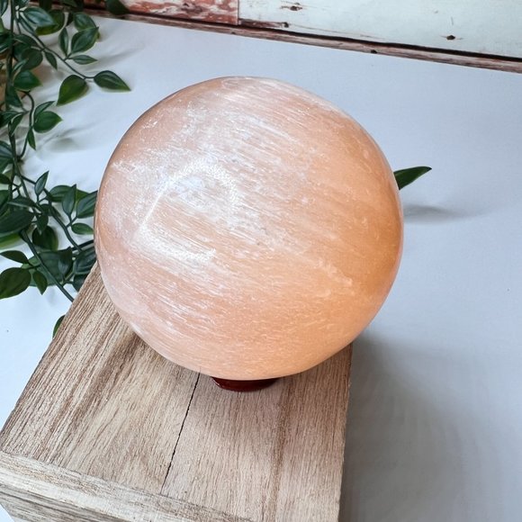 Peach Selenite Healing Sphere | Cleansing Crystals | Desk Gems - Picture 8 of 11